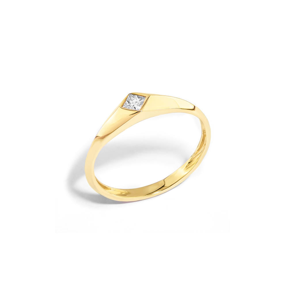 Anel em ouro amarelo com diamantes - Pinky Ring